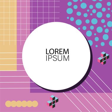 Canlı Geometrik Uyum: Oyuncu Memphis İlham Veren Soyut Tasarım. Metin alanı olan soyut arkaplan sanatı.