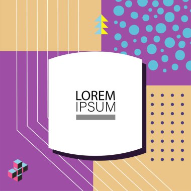Canlı Geometrik Uyum: Oyuncu Memphis İlham Veren Soyut Tasarım. Metin alanı olan soyut arkaplan sanatı.