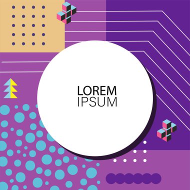 Canlı Geometrik Uyum: Oyuncu Memphis İlham Veren Soyut Tasarım. Metin alanı olan soyut arkaplan sanatı.