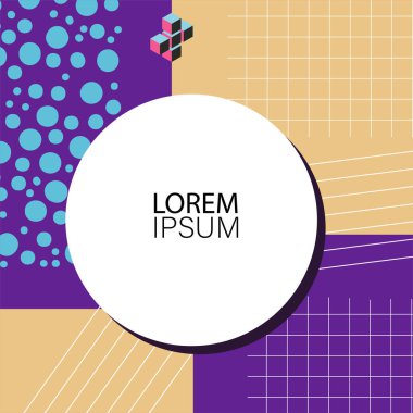 Canlı Geometrik Uyum: Oyuncu Memphis İlham Veren Soyut Tasarım. Metin alanı olan soyut arkaplan sanatı.