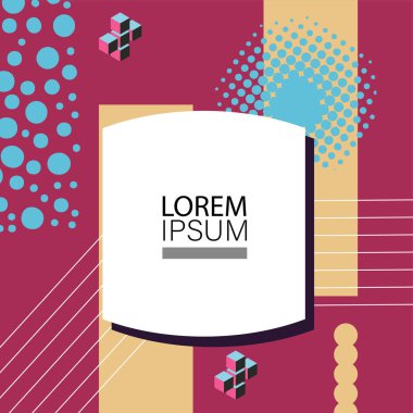 Canlı Geometrik Uyum: Oyuncu Memphis İlham Veren Soyut Tasarım. Metin alanı olan soyut arkaplan sanatı.