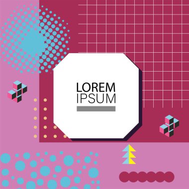 Canlı Geometrik Uyum: Oyuncu Memphis İlham Veren Soyut Tasarım. Metin alanı olan soyut arkaplan sanatı.