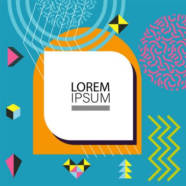 Canlı Geometrik Uyum: Oyuncu Memphis İlham Veren Soyut Tasarım. Metin alanı olan soyut arkaplan sanatı.