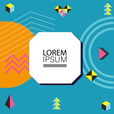 Canlı Geometrik Uyum: Oyuncu Memphis İlham Veren Soyut Tasarım. Metin alanı olan soyut arkaplan sanatı.