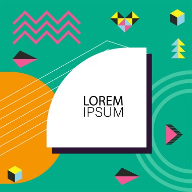 Canlı Geometrik Uyum: Oyuncu Memphis İlham Veren Soyut Tasarım. Metin alanı olan soyut arkaplan sanatı.