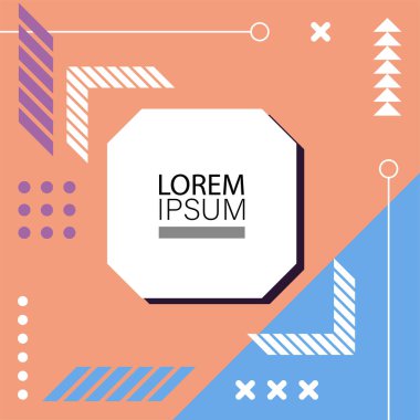 Canlı Geometrik Uyum: Oyuncu Memphis İlham Veren Soyut Tasarım. Metin alanı olan soyut arkaplan sanatı.