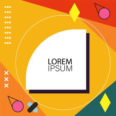 Canlı Geometrik Uyum: Oyuncu Memphis İlham Veren Soyut Tasarım. Metin alanı olan soyut arkaplan sanatı.