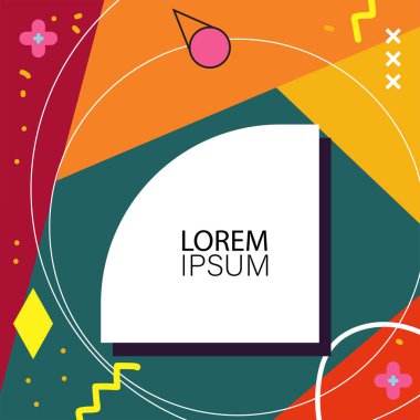 Canlı Geometrik Uyum: Oyuncu Memphis İlham Veren Soyut Tasarım. Metin alanı olan soyut arkaplan sanatı.