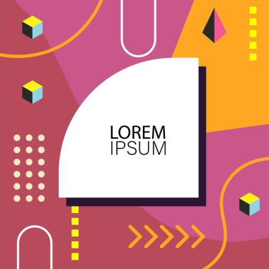 Canlı Geometrik Uyum: Oyuncu Memphis İlham Veren Soyut Tasarım. Metin alanı olan soyut arkaplan sanatı.