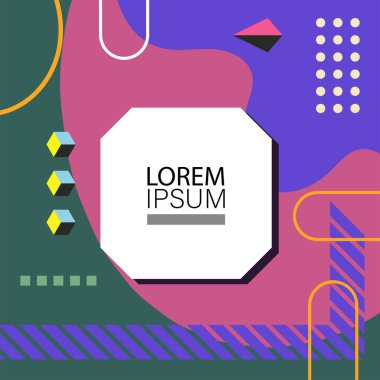Canlı Geometrik Uyum: Oyuncu Memphis İlham Veren Soyut Tasarım. Metin alanı olan soyut arkaplan sanatı.