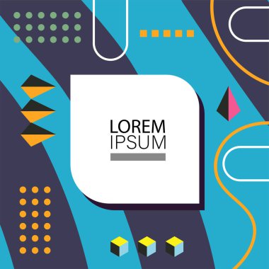 Canlı Geometrik Uyum: Oyuncu Memphis İlham Veren Soyut Tasarım. Metin alanı olan soyut arkaplan sanatı.