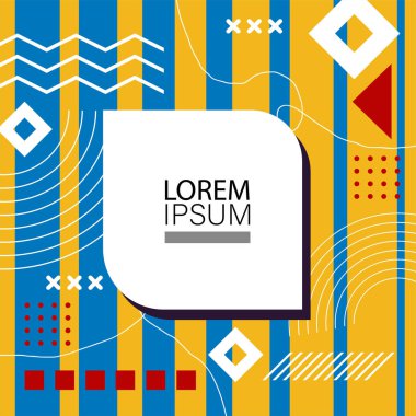 Canlı Geometrik Uyum: Oyuncu Memphis İlham Veren Soyut Tasarım. Metin alanı olan soyut arkaplan sanatı.