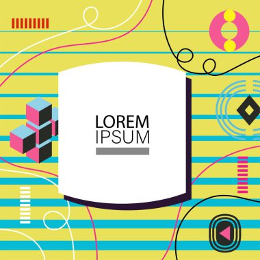 Canlı Geometrik Uyum: Oyuncu Memphis İlham Veren Soyut Tasarım. Metin alanı olan soyut arkaplan sanatı.