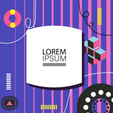 Canlı Geometrik Uyum: Oyuncu Memphis İlham Veren Soyut Tasarım. Metin alanı olan soyut arkaplan sanatı.