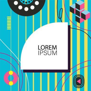 Canlı Geometrik Uyum: Oyuncu Memphis İlham Veren Soyut Tasarım. Metin alanı olan soyut arkaplan sanatı.