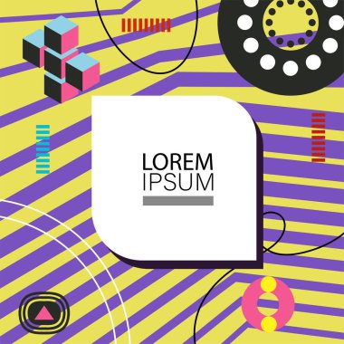 Canlı Geometrik Uyum: Oyuncu Memphis İlham Veren Soyut Tasarım. Metin alanı olan soyut arkaplan sanatı.