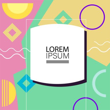 Canlı Geometrik Uyum: Oyuncu Memphis İlham Veren Soyut Tasarım. Metin alanı olan soyut arkaplan sanatı.