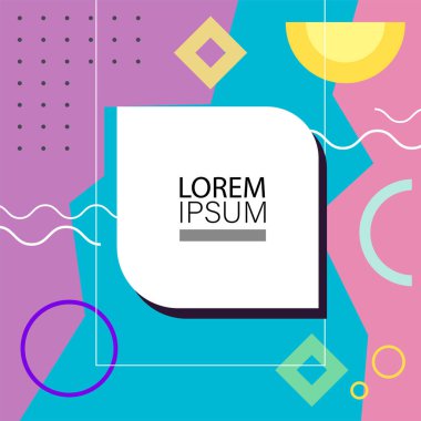 Canlı Geometrik Uyum: Oyuncu Memphis İlham Veren Soyut Tasarım. Metin alanı olan soyut arkaplan sanatı.