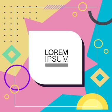 Canlı Geometrik Uyum: Oyuncu Memphis İlham Veren Soyut Tasarım. Metin alanı olan soyut arkaplan sanatı.