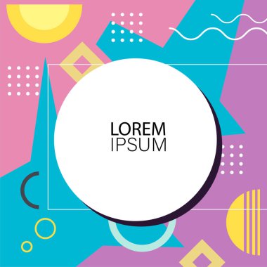 Canlı Geometrik Uyum: Oyuncu Memphis İlham Veren Soyut Tasarım. Metin alanı olan soyut arkaplan sanatı.