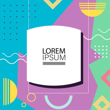 Canlı Geometrik Uyum: Oyuncu Memphis İlham Veren Soyut Tasarım. Metin alanı olan soyut arkaplan sanatı.