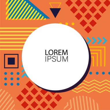 Canlı Geometrik Uyum: Oyuncu Memphis İlham Veren Soyut Tasarım. Metin alanı olan soyut arkaplan sanatı.