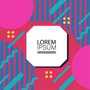 Canlı Geometrik Uyum: Oyuncu Memphis İlham Veren Soyut Tasarım. Metin alanı olan soyut arkaplan sanatı.