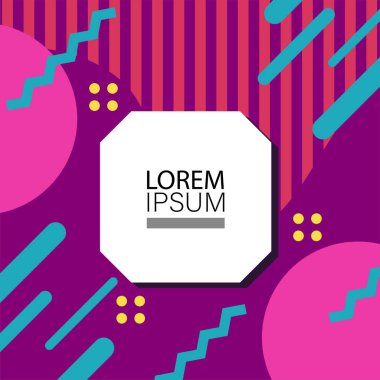 Canlı Geometrik Uyum: Oyuncu Memphis İlham Veren Soyut Tasarım. Metin alanı olan soyut arkaplan sanatı.