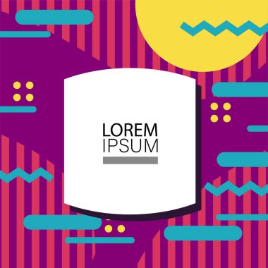 Canlı Geometrik Uyum: Oyuncu Memphis İlham Veren Soyut Tasarım. Metin alanı olan soyut arkaplan sanatı.