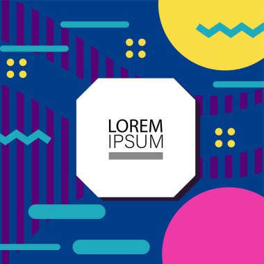 Canlı Geometrik Uyum: Oyuncu Memphis İlham Veren Soyut Tasarım. Metin alanı olan soyut arkaplan sanatı.