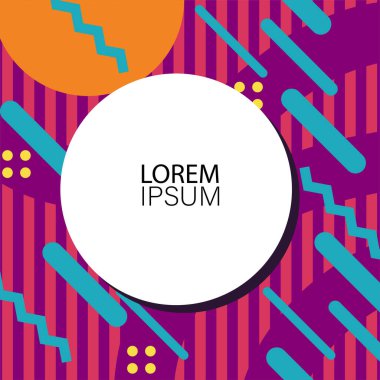 Canlı Geometrik Uyum: Oyuncu Memphis İlham Veren Soyut Tasarım. Metin alanı olan soyut arkaplan sanatı.
