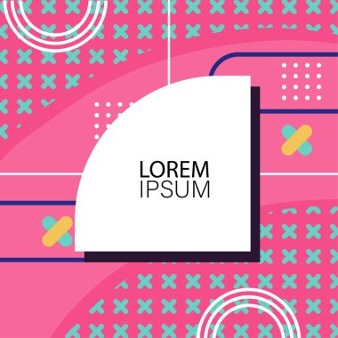 Canlı Geometrik Uyum: Oyuncu Memphis İlham Veren Soyut Tasarım. Metin alanı olan soyut arkaplan sanatı.