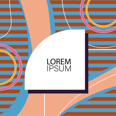 Canlı Geometrik Uyum: Oyuncu Memphis İlham Veren Soyut Tasarım. Metin alanı olan soyut arkaplan sanatı.