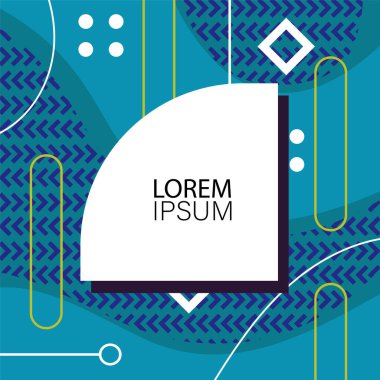 Dekoratif elementlere sahip soyut arkaplan Vibrant Memphis Tarzı Vektörü. Funky Grafik Aksanlı Soyut Arkaplan Geometrik Memphis Sanatı. Kopyalama alanı olan soyut arkaplan.