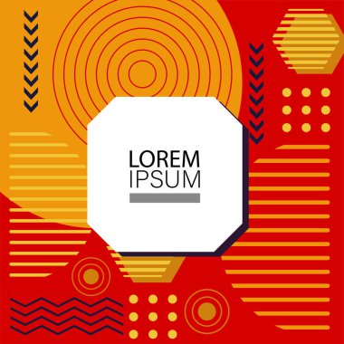 Dekoratif elementlere sahip soyut arkaplan Vibrant Memphis Tarzı Vektörü. Funky Grafik Aksanlı Soyut Arkaplan Geometrik Memphis Sanatı. Kopyalama alanı olan soyut arkaplan.