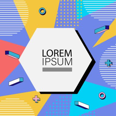 Memphis Style 'da soyut arka plan Renkli Retro Tasarım Süslü Detaylar ile. Soyut arkaplan soyut Memphis Şablonu Oyuncu Süslü Dokunuşlar. Kopyalama alanı olan soyut arkaplan.