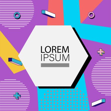 Memphis Style 'da soyut arka plan Renkli Retro Tasarım Süslü Detaylar ile. Soyut arkaplan soyut Memphis Şablonu Oyuncu Süslü Dokunuşlar. Kopyalama alanı olan soyut arkaplan.