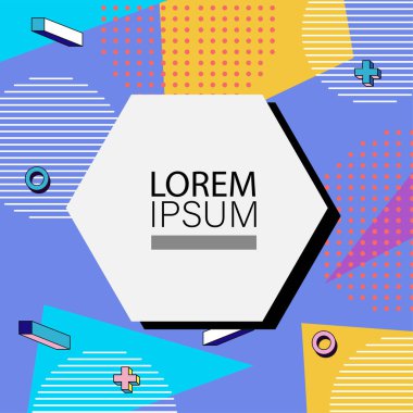 Memphis Style 'da soyut arka plan Renkli Retro Tasarım Süslü Detaylar ile. Soyut arkaplan soyut Memphis Şablonu Oyuncu Süslü Dokunuşlar. Kopyalama alanı olan soyut arkaplan.