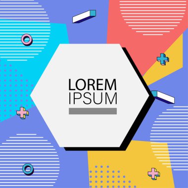 Memphis Style 'da soyut arka plan Renkli Retro Tasarım Süslü Detaylar ile. Soyut arkaplan soyut Memphis Şablonu Oyuncu Süslü Dokunuşlar. Kopyalama alanı olan soyut arkaplan.