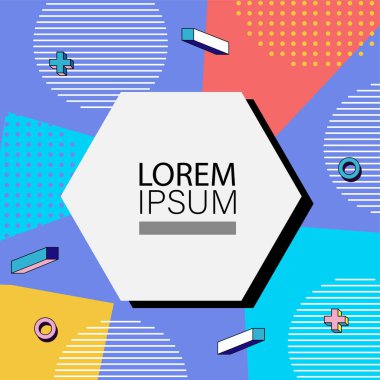 Memphis Style 'da soyut arka plan Renkli Retro Tasarım Süslü Detaylar ile. Soyut arkaplan soyut Memphis Şablonu Oyuncu Süslü Dokunuşlar. Kopyalama alanı olan soyut arkaplan.