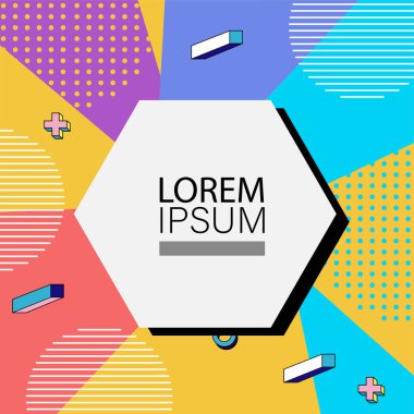 Memphis Style 'da soyut arka plan Renkli Retro Tasarım Süslü Detaylar ile. Soyut arkaplan soyut Memphis Şablonu Oyuncu Süslü Dokunuşlar. Kopyalama alanı olan soyut arkaplan.