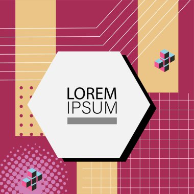 Memphis Style 'da soyut arka plan Renkli Retro Tasarım Süslü Detaylar ile. Soyut arkaplan soyut Memphis Şablonu Oyuncu Süslü Dokunuşlar. Kopyalama alanı olan soyut arkaplan.