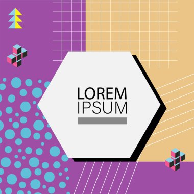 Memphis Style 'da soyut arka plan Renkli Retro Tasarım Süslü Detaylar ile. Soyut arkaplan soyut Memphis Şablonu Oyuncu Süslü Dokunuşlar. Kopyalama alanı olan soyut arkaplan.