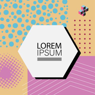 Memphis Style 'da soyut arka plan Renkli Retro Tasarım Süslü Detaylar ile. Soyut arkaplan soyut Memphis Şablonu Oyuncu Süslü Dokunuşlar. Kopyalama alanı olan soyut arkaplan.