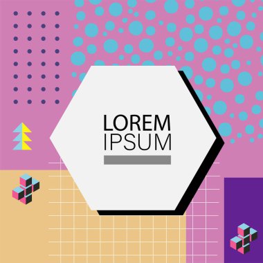 Memphis Style 'da soyut arka plan Renkli Retro Tasarım Süslü Detaylar ile. Soyut arkaplan soyut Memphis Şablonu Oyuncu Süslü Dokunuşlar. Kopyalama alanı olan soyut arkaplan.