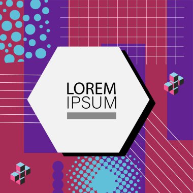 Memphis Style 'da soyut arka plan Renkli Retro Tasarım Süslü Detaylar ile. Soyut arkaplan soyut Memphis Şablonu Oyuncu Süslü Dokunuşlar. Kopyalama alanı olan soyut arkaplan.