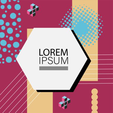 Memphis Style 'da soyut arka plan Renkli Retro Tasarım Süslü Detaylar ile. Soyut arkaplan soyut Memphis Şablonu Oyuncu Süslü Dokunuşlar. Kopyalama alanı olan soyut arkaplan.