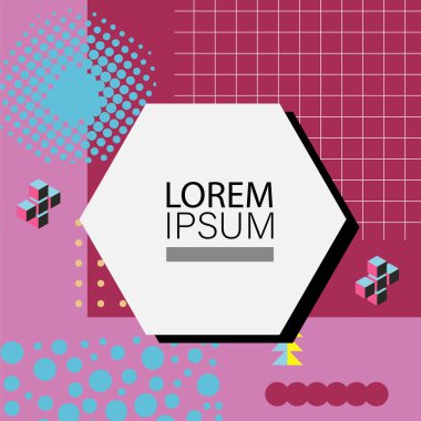 Memphis Style 'da soyut arka plan Renkli Retro Tasarım Süslü Detaylar ile. Soyut arkaplan soyut Memphis Şablonu Oyuncu Süslü Dokunuşlar. Kopyalama alanı olan soyut arkaplan.