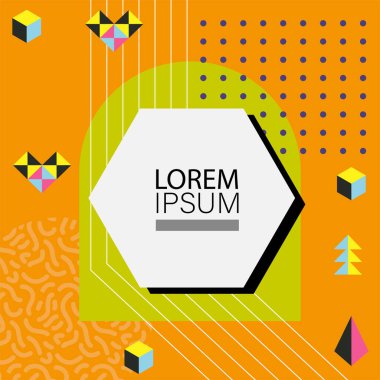 Memphis Style 'da soyut arka plan Renkli Retro Tasarım Süslü Detaylar ile. Soyut arkaplan soyut Memphis Şablonu Oyuncu Süslü Dokunuşlar. Kopyalama alanı olan soyut arkaplan.