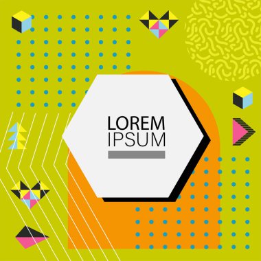 Memphis Style 'da soyut arka plan Renkli Retro Tasarım Süslü Detaylar ile. Soyut arkaplan soyut Memphis Şablonu Oyuncu Süslü Dokunuşlar. Kopyalama alanı olan soyut arkaplan.